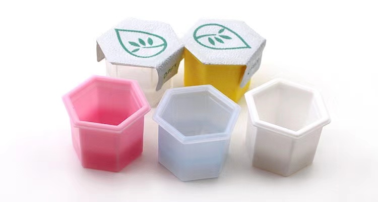 0.4g mini plastic hexagonal cleansing face freeze-dried powder cup enzyme Tooth powder box with aluminum sealing film