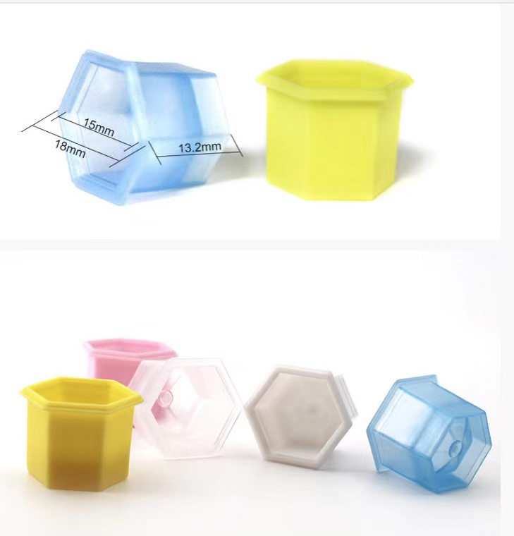 0.4g mini plastic hexagonal cleansing face freeze-dried powder cup enzyme Tooth powder box with aluminum sealing film