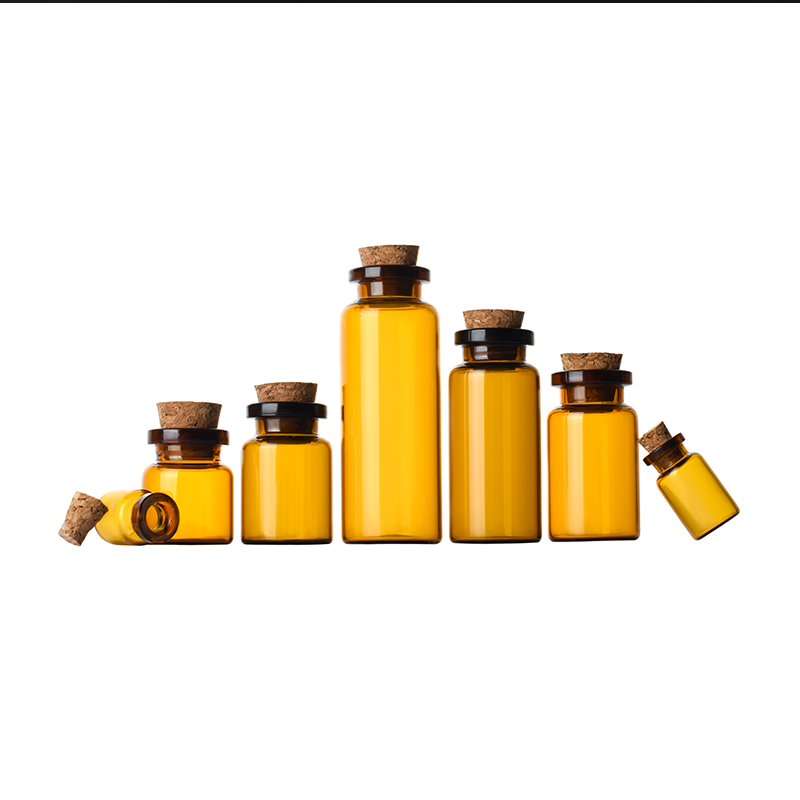 0.5 1 2 3 4 5 7 9 10 15 20 25 30 35 40 50 60ml clear amber small vial wide glass test tube with wooden cork lid