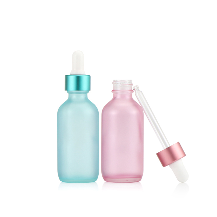 0.5 1 2 4 8 16 32 fl oz 1000 ml frosted blue essential oil pckaging pink matte glass boston bottle with dropper cap
