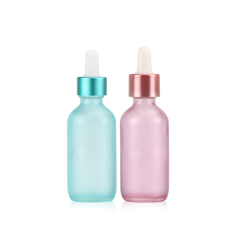 0.5 1 2 4 8 16 32 fl oz 1000 ml frosted blue essential oil pckaging pink matte glass boston bottle with dropper cap