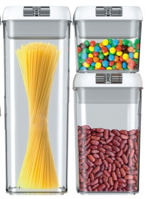 0.5L 1.2L 1.9L Square Plastic Clear Airtight Kitchen Food Storage Container Set Of 3 with Lids for Kitchen Organization