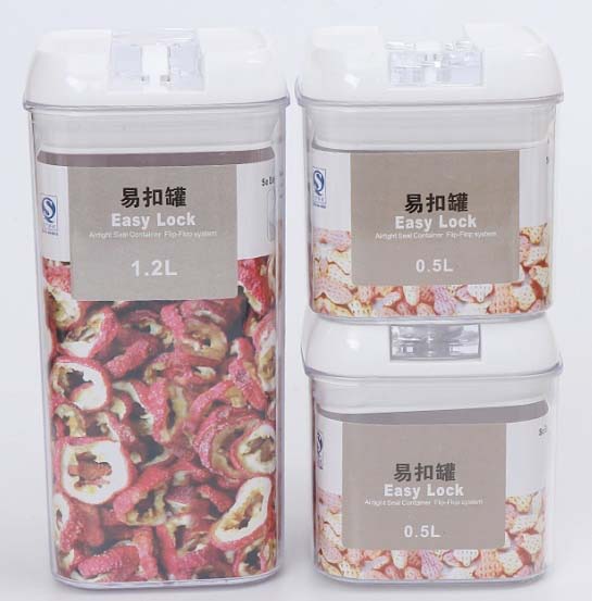 0.5L 1.2L Square Plastic Clear Airtight Kitchen Food Storage Container Set Of 3 with Lids for Kitchen Organization