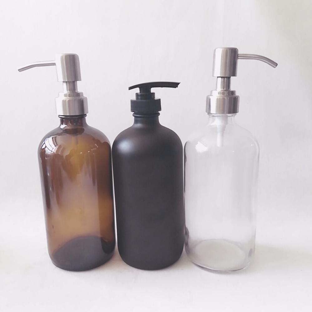 0.5oz 1oz 2oz 4oz 8oz 16oz 32oz Amber Boston Round Glass Bottle with plastic aluminum metal Cap