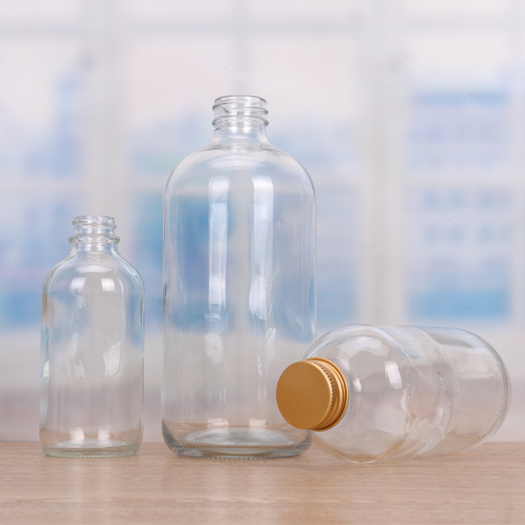0.5oz 1oz 2oz 4oz 8oz 16oz 32oz Clear Boston Round Glass Bottle