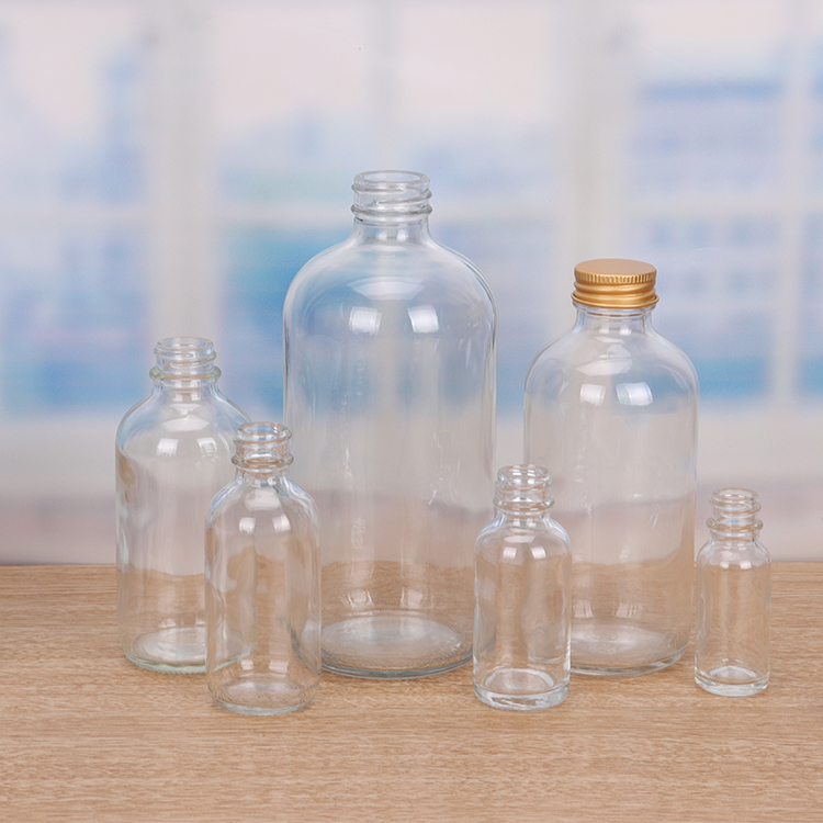 0.5oz 1oz 2oz 4oz 8oz 16oz 32oz Clear Boston Round Glass Bottle