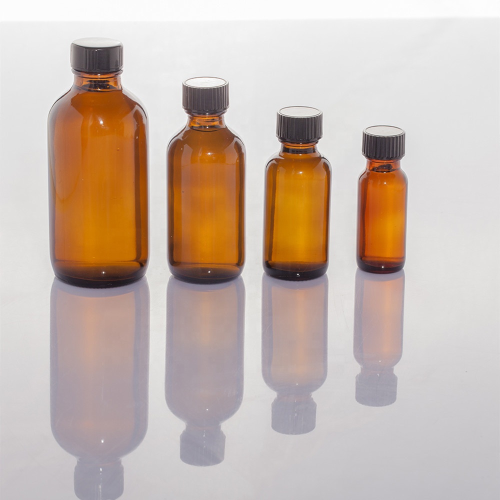 0.5oz/1oz/2oz/4oz/8oz/16oz  High quality amber boston round glass bottle for liquid medicine/drinks GPI Standard Finish