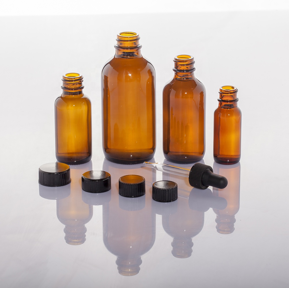 0.5oz/1oz/2oz/4oz/8oz/16oz High quality amber boston round glass bottle for liquid medicine/drinks GPI Standard Finish
