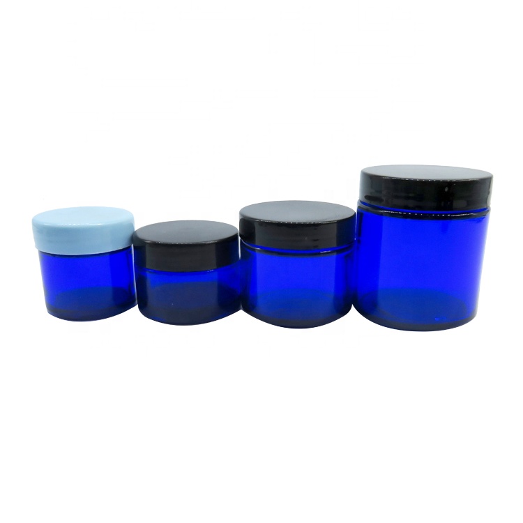 0.5oz 1oz 2oz 4oz UV Lid Cobalt Blue Cosmetic Glass Jar