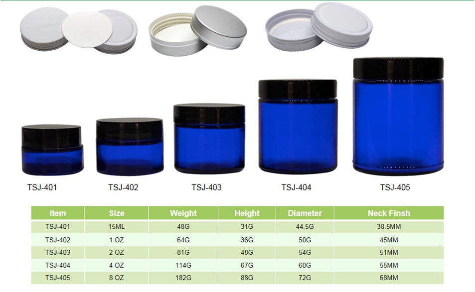 0.5oz 1oz 2oz 4oz UV Lid Cobalt Blue Cosmetic Glass Jar