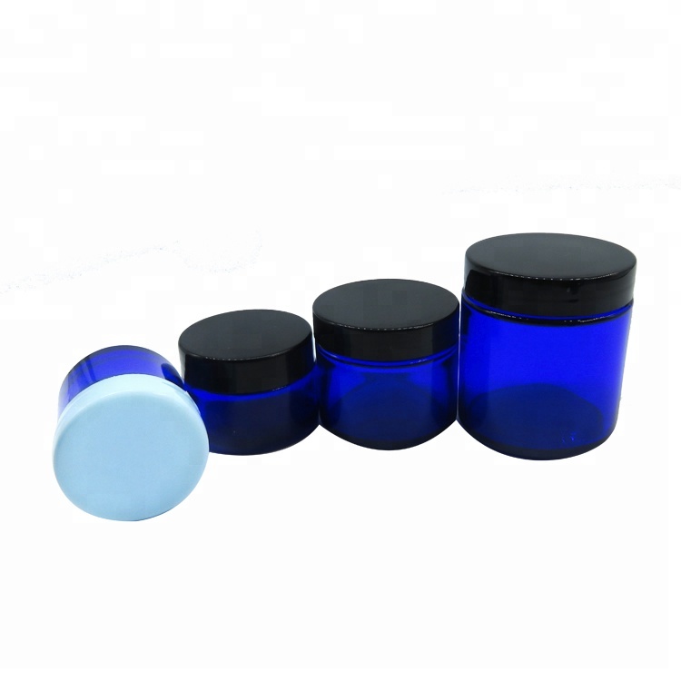 0.5oz 1oz 2oz 4oz UV Lid Cobalt Blue Cosmetic Glass Jar