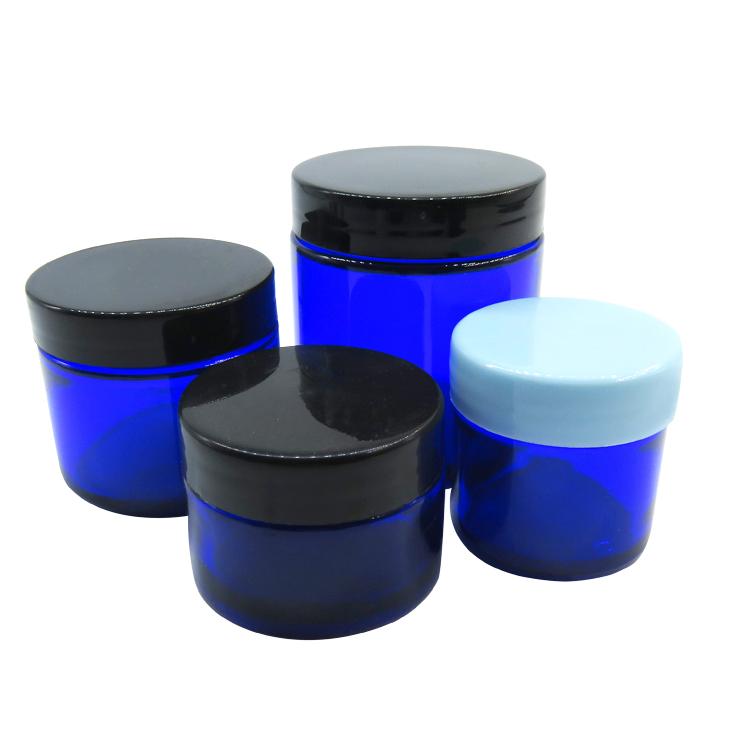 0.5oz 1oz 2oz 4oz UV Lid Cobalt Blue Cosmetic Glass Jar