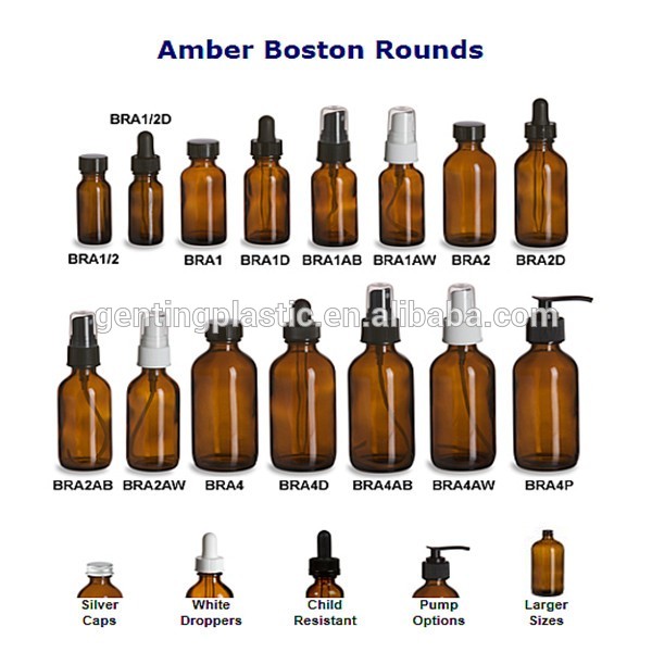0.5oz Amber Boston Round Glass Bottle