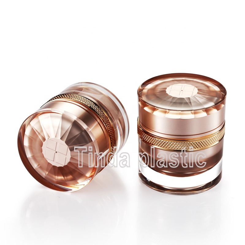 01A0205 factory manufacturer straight round 30g 50g rose golden plastic acrylic cosmetics jars for makeup packaging