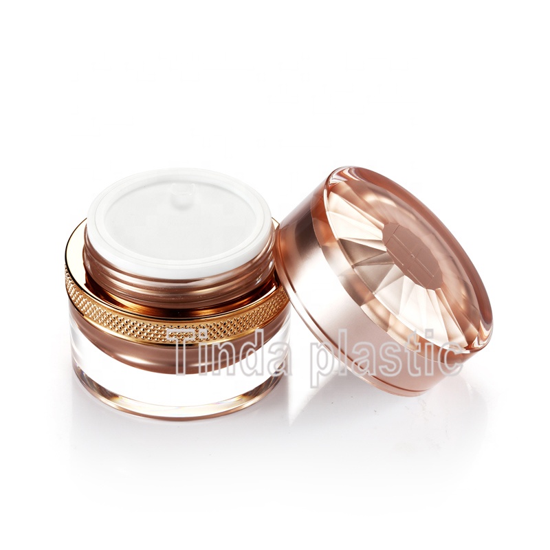 01A0205 factory manufacturer straight round 30g 50g rose golden plastic acrylic cosmetics jars for makeup packaging