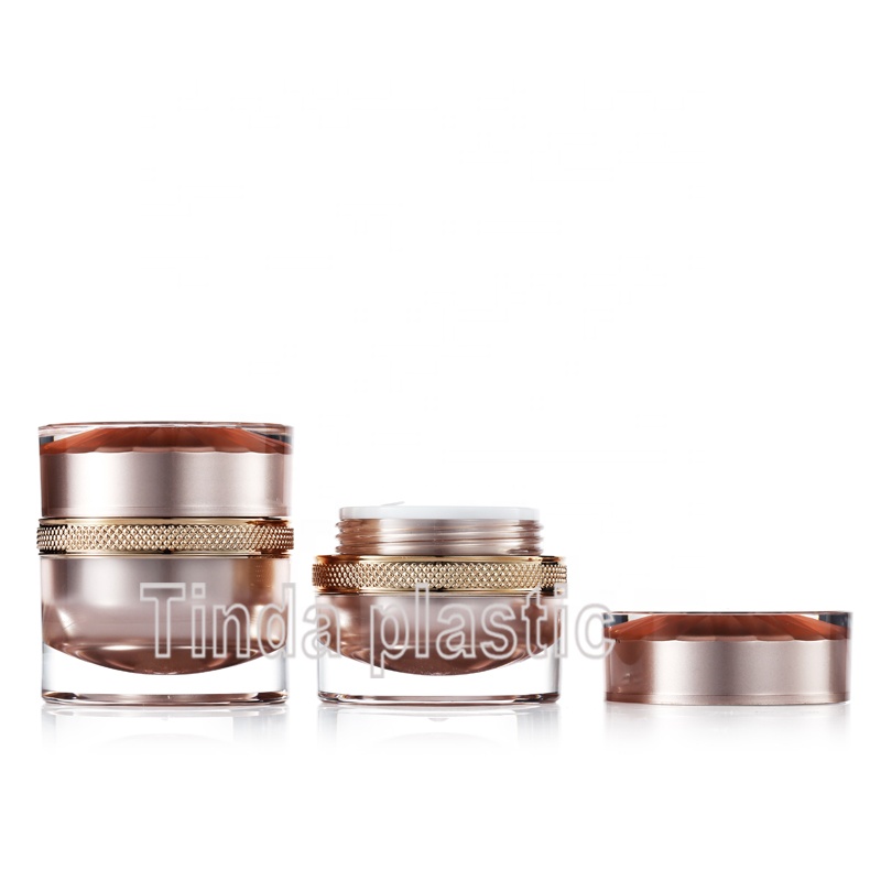 01A0205 factory manufacturer straight round 30g 50g rose golden plastic acrylic cosmetics jars for makeup packaging