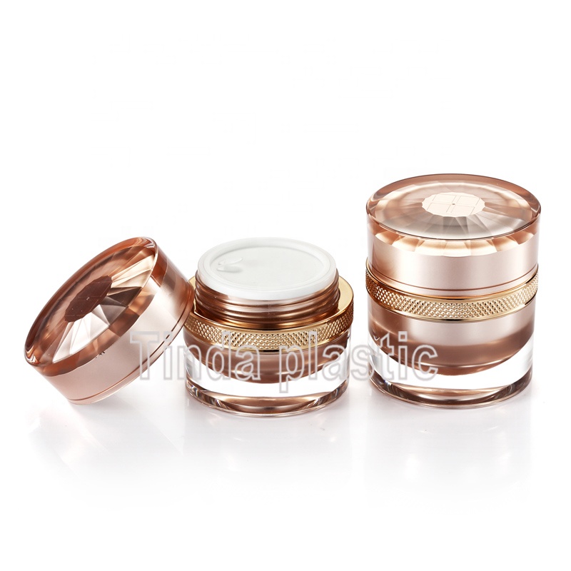 01A0205 factory manufacturer straight round 30g 50g rose golden plastic acrylic cosmetics jars for makeup packaging