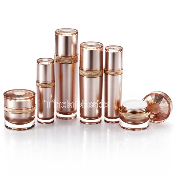01A0205 factory manufacturer straight round 30g 50g rose golden plastic acrylic cosmetics jars for makeup packaging
