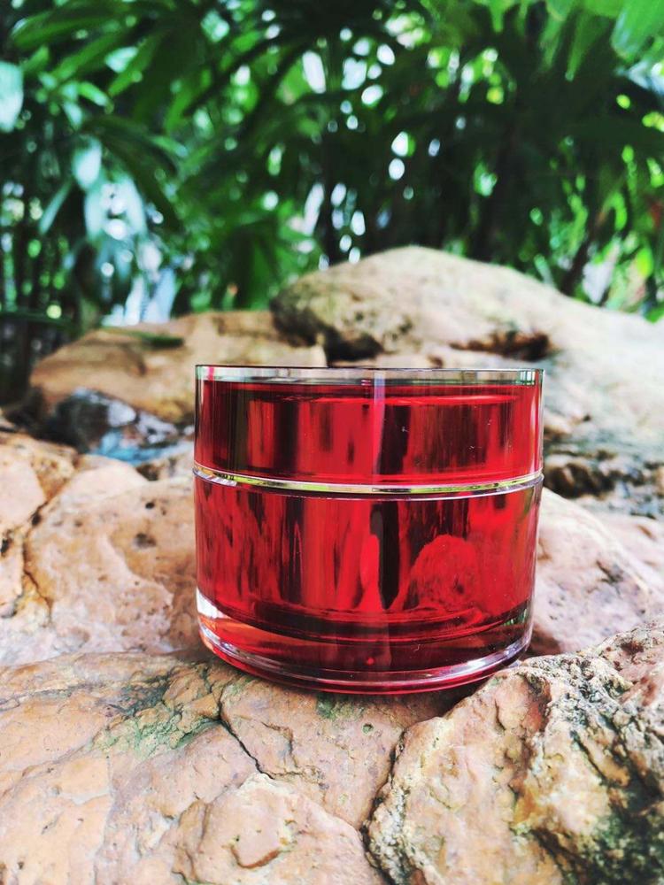 09A024 Stock red double wall acrylic plastic 100gram cream jar for skin care