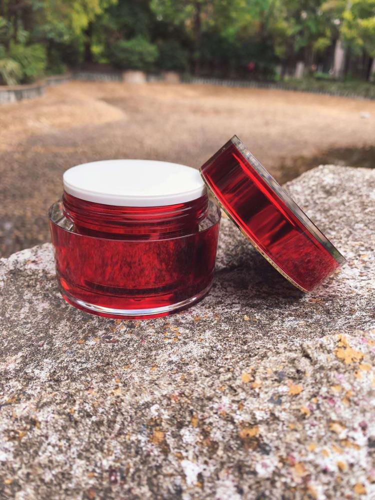 09A024 Stock red double wall acrylic plastic 100gram cream jar for skin care