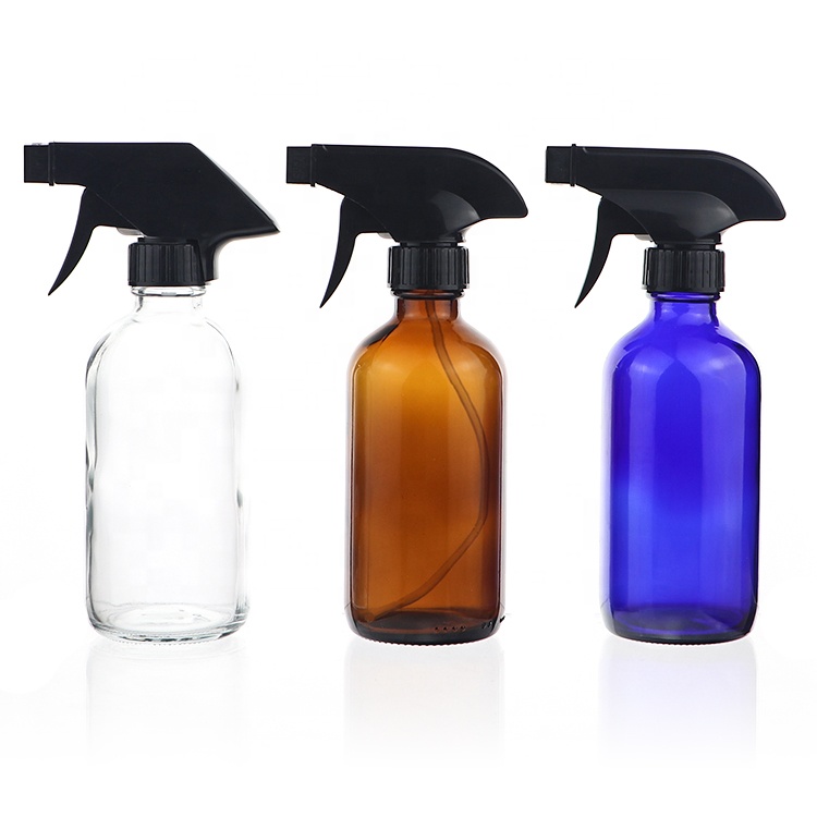 1_2 1 2 4 8 16.6 Fl Oz Amber Boston Round Body Cosmetic Oil Glass Trigger Spray Bottle For Essential Oils