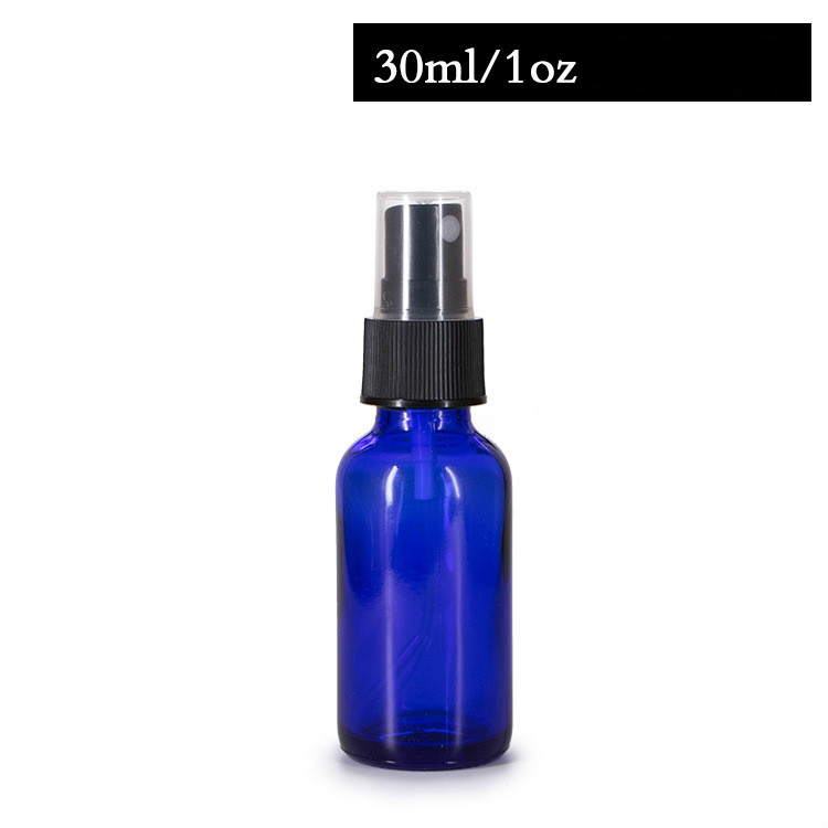 1/2 1 2 4 oz Cobalt Blue Boston Round GLASS Spray Bottles with white black Atomizer cap