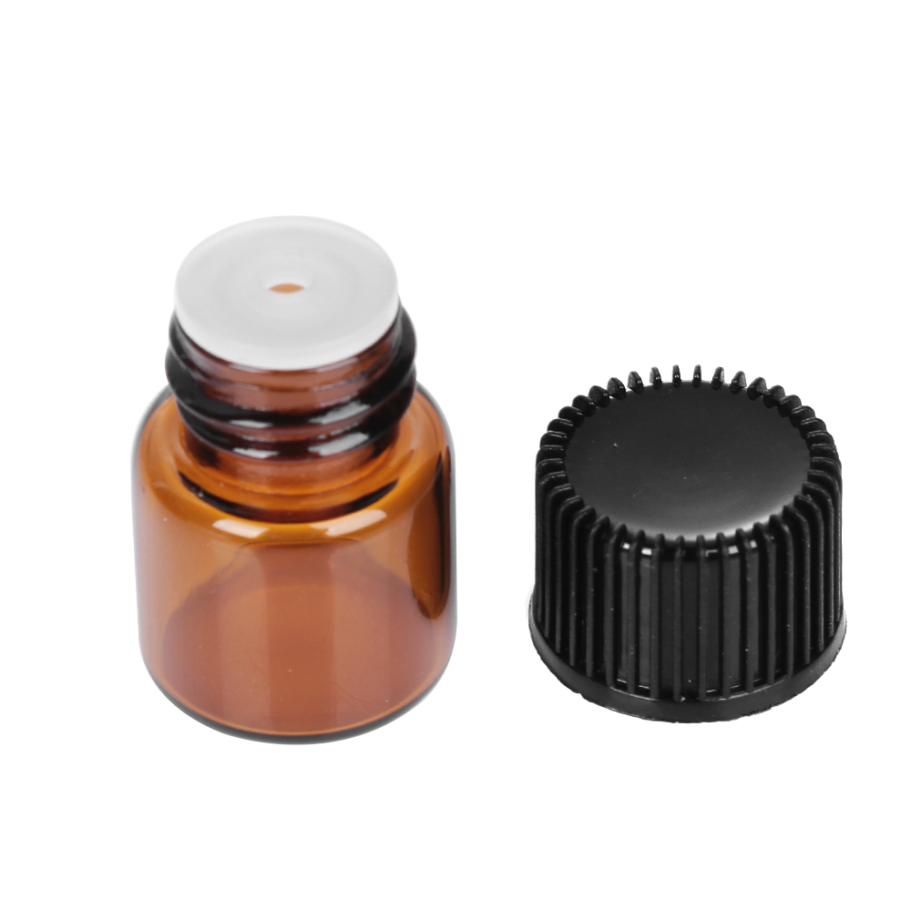 1/2/3/5ml Mini Amber Glass Essential Oil Bottle Orifice Reducer cap Brown Glass Vials Small Glass Bottle for E liquid Jars
