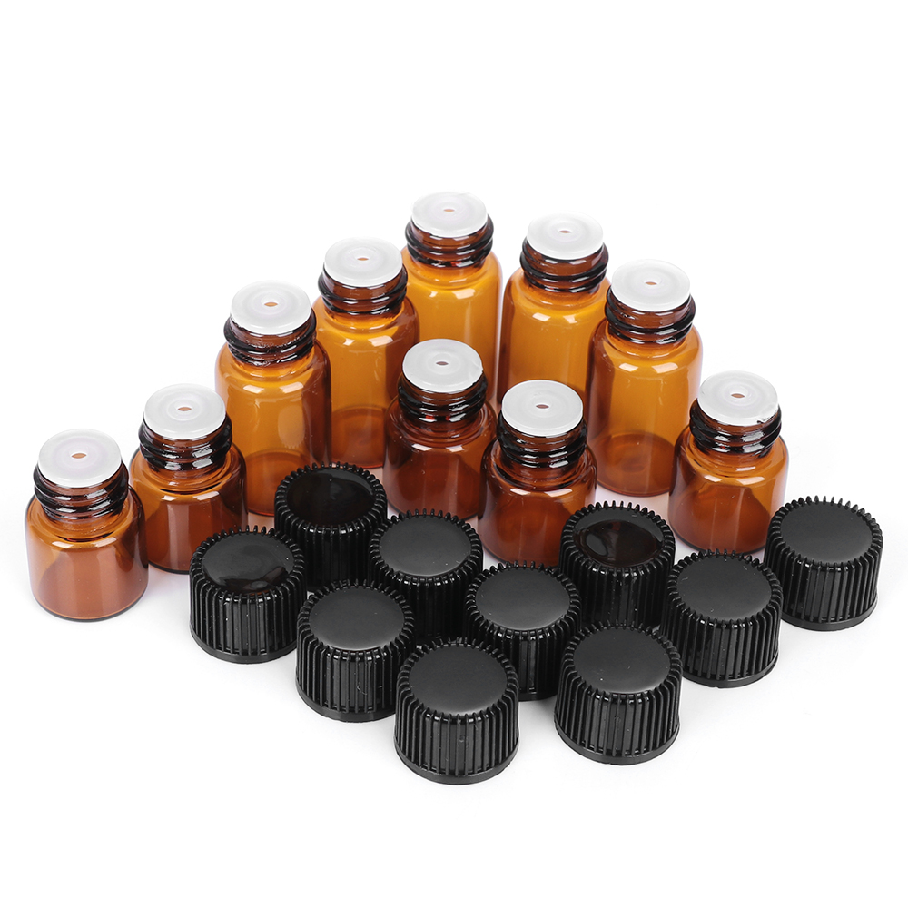 1/2/3/5ml Mini Amber Glass Essential Oil Bottle Orifice Reducer cap Brown Glass Vials Small Glass Bottle for E liquid Jars