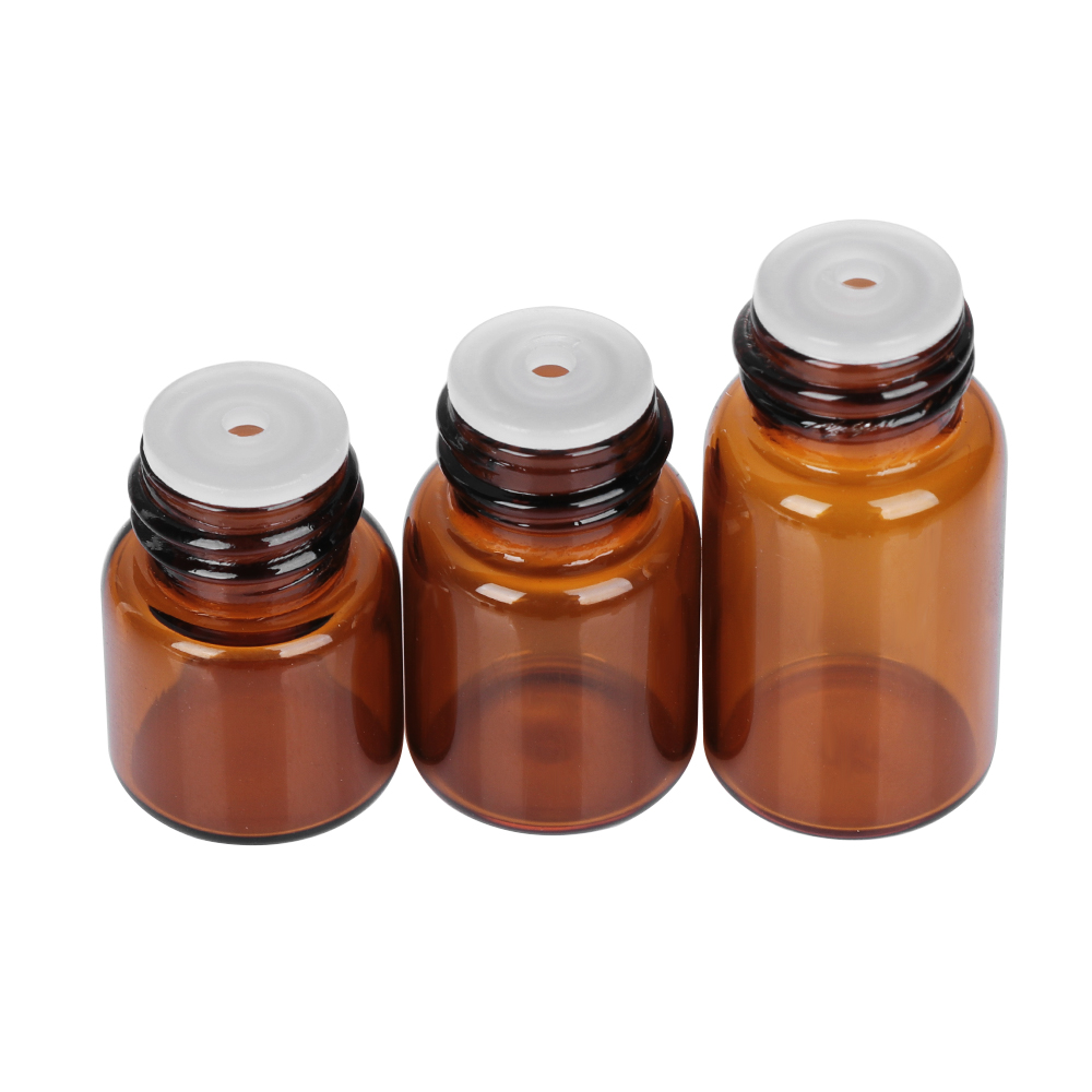 1/2/3/5ml Mini Amber Glass Essential Oil Bottle Orifice Reducer cap Brown Glass Vials Small Glass Bottle for E liquid Jars