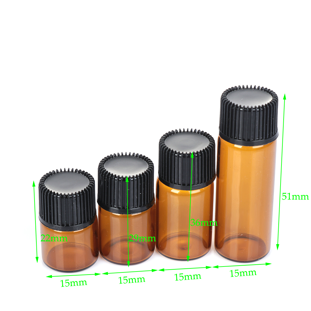 1/2/3/5ml Mini Amber Glass Essential Oil Bottle Orifice Reducer cap Brown Glass Vials Small Glass Bottle for E liquid Jars