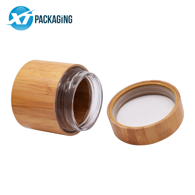 1 2 3oz 4oz  Cosmetic Jars Wooded Cap for Skin Care Cream Packaging with bamboo lid Glass Plastic