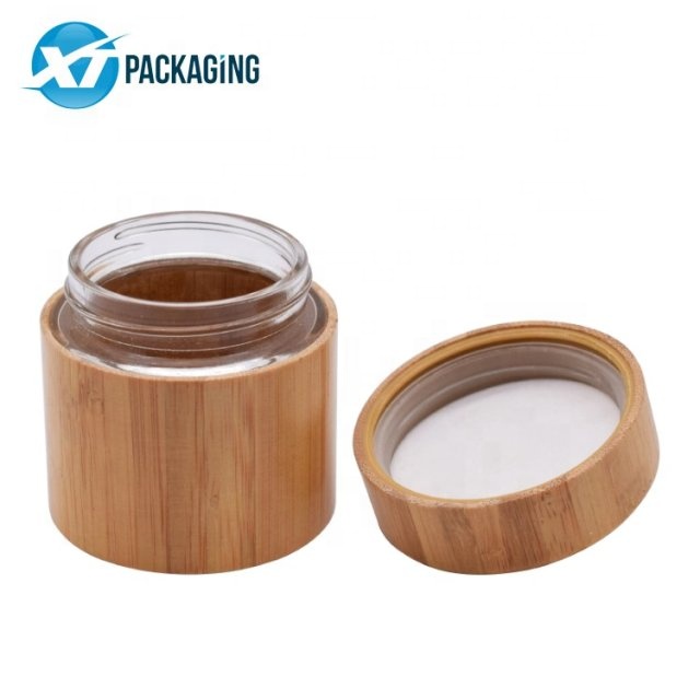1 2 3oz 4oz Cosmetic Jars Wooded Cap for Skin Care Cream Packaging with bamboo lid Glass Plastic
