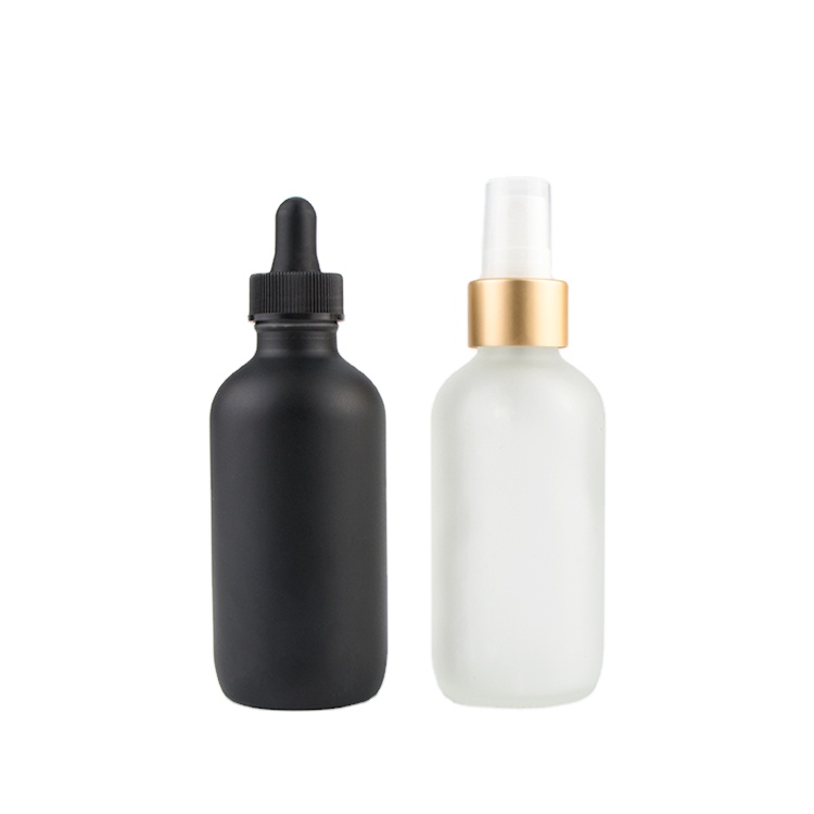 1 2 4 8 16 32 oz frosted matt black empty  glass essential oil bottle perfume dropper bottle with glass pipettes for hair oil