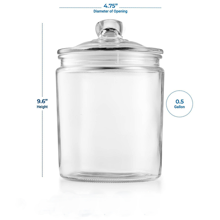 1/2 Gallon Glass Storage Canister Clear Jar With Clear Glass Lid (Set of 2)