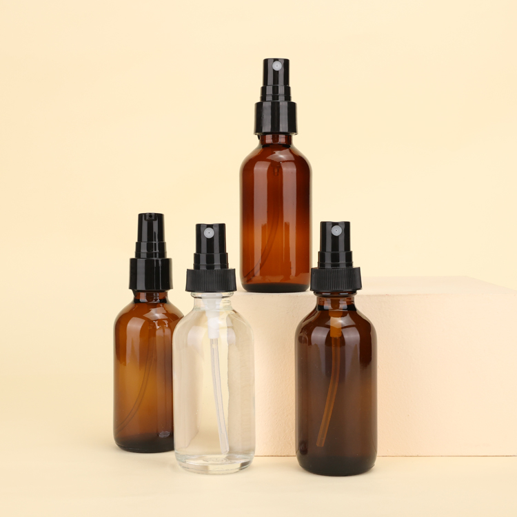 1/2 oz 1 fl oz 2 oz 4 oz 15ml 30ml 60ml 120ml amber green mist essential oil boston round spray pump glass bottles