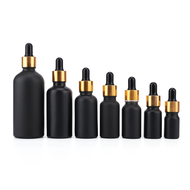 1/2 oz 1 fl oz 2 oz 4 oz  matte black frosted essential oil glass round pipette dropper bottles with dropper