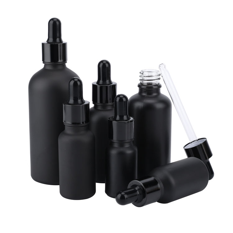 1/2 oz 1 fl oz 2 oz 4 oz matte black frosted essential oil glass round pipette dropper bottles with dropper