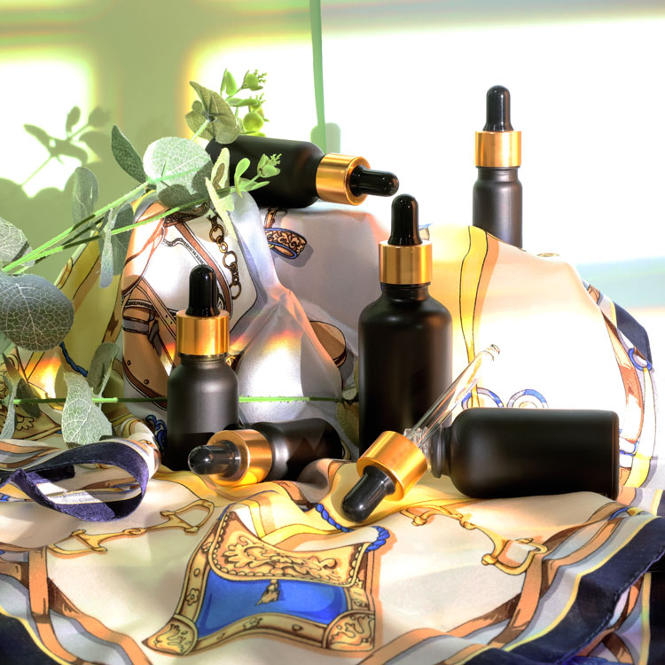 1/2 oz 1 fl oz 2 oz 4 oz matte black frosted essential oil glass round pipette dropper bottles with dropper