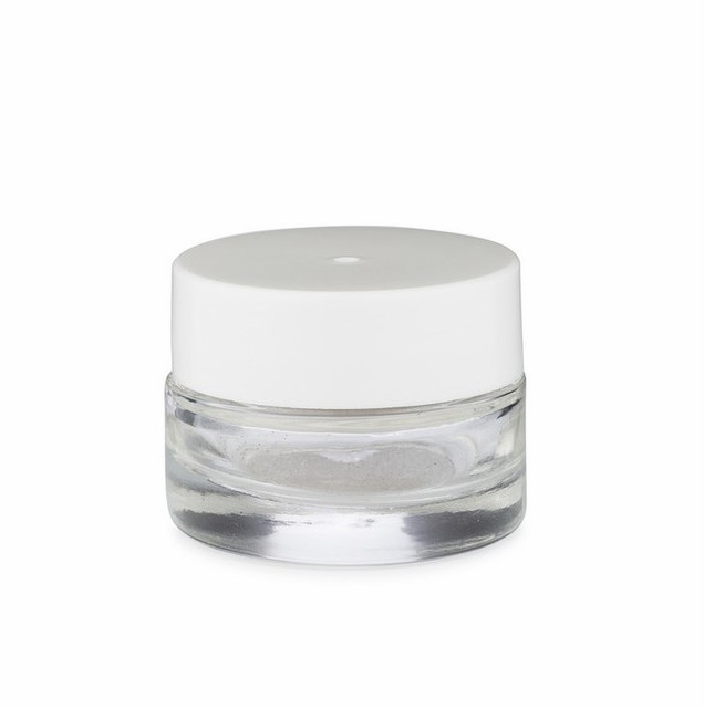 1/2 oz clear glass cylinder low-profile jar with white 40-400 neck finish Lids