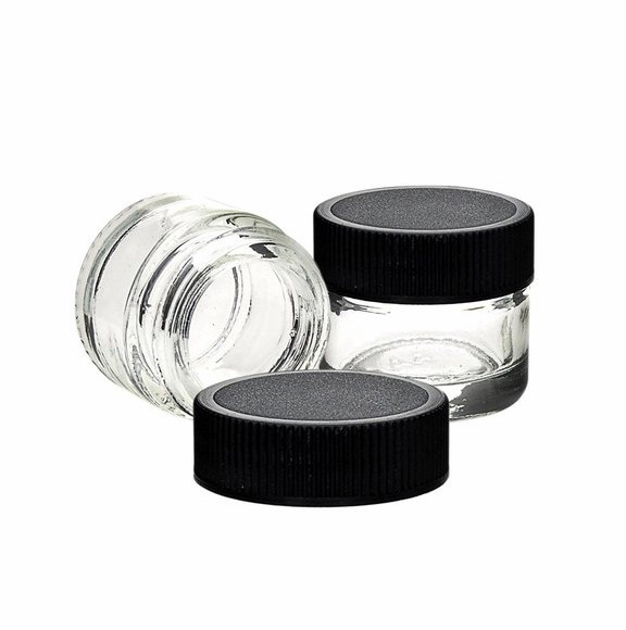 1/2 oz clear glass cylinder low-profile jar with white 40-400 neck finish Lids
