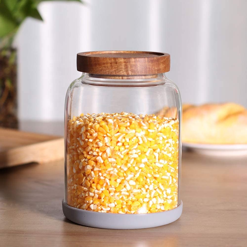 1.2L, 2L, 2.5L high borosilicate large glass jar for pickle with airtight wood lid