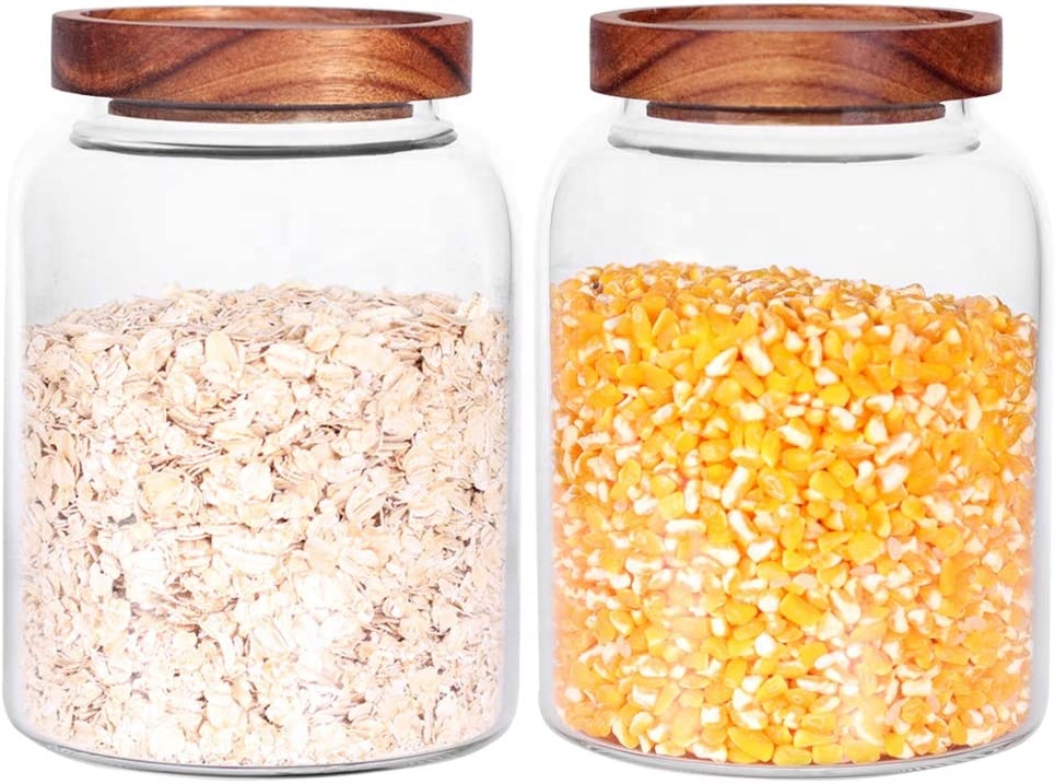 1.2L, 2L, 2.5L high borosilicate large glass jar for pickle with airtight wood lid