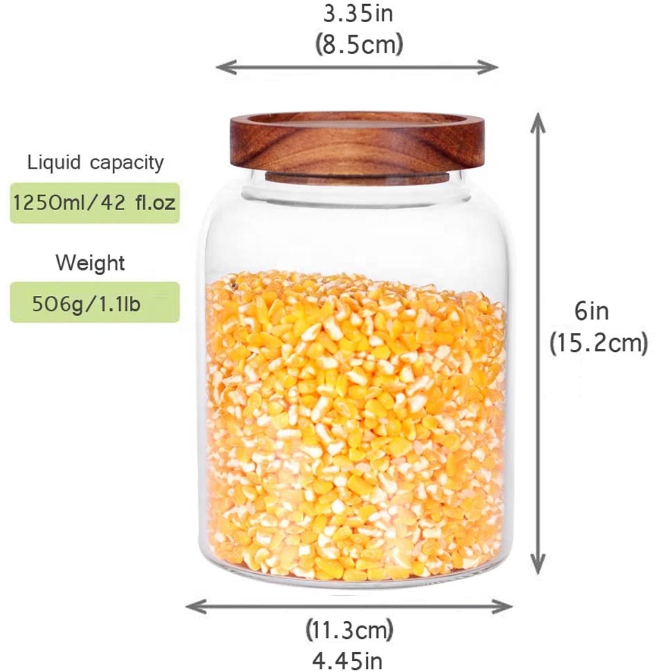 1.2L, 2L, 2.5L high borosilicate large glass jar for pickle with airtight wood lid