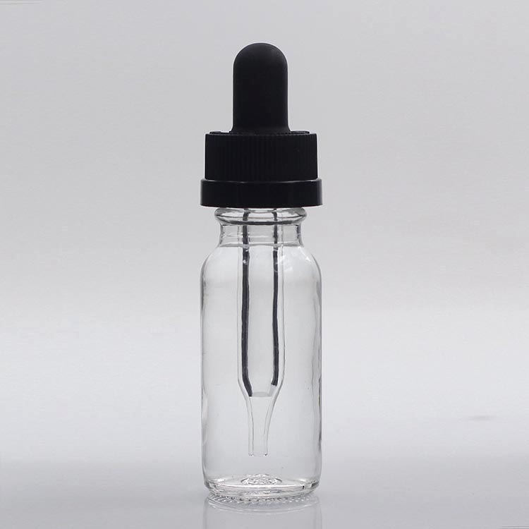 1/2oz 1oz 2oz 4oz Clear Boston E Juice Essential Oil Glass Dropper Bottle with Black Collar