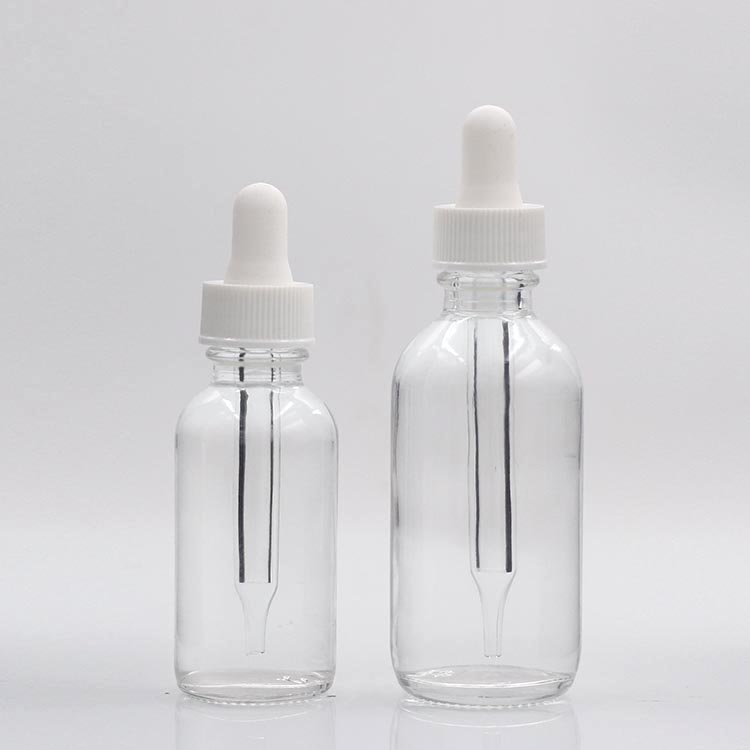 1/2oz 1oz 2oz 4oz Clear Boston E Juice Essential Oil Glass Dropper Bottle with Black Collar