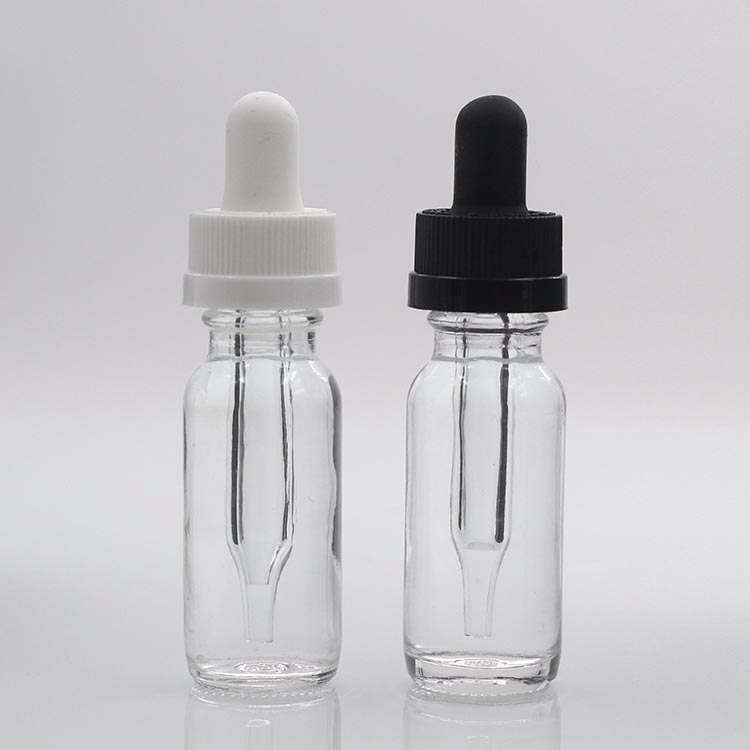 1/2oz 1oz 2oz 4oz Clear Boston E Juice Essential Oil Glass Dropper Bottle with Black Collar
