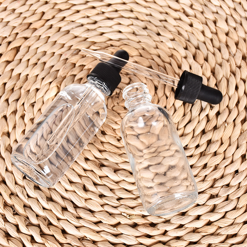 1/2oz 1oz 2oz 4oz clear glass boston essential oil bottle with dropper