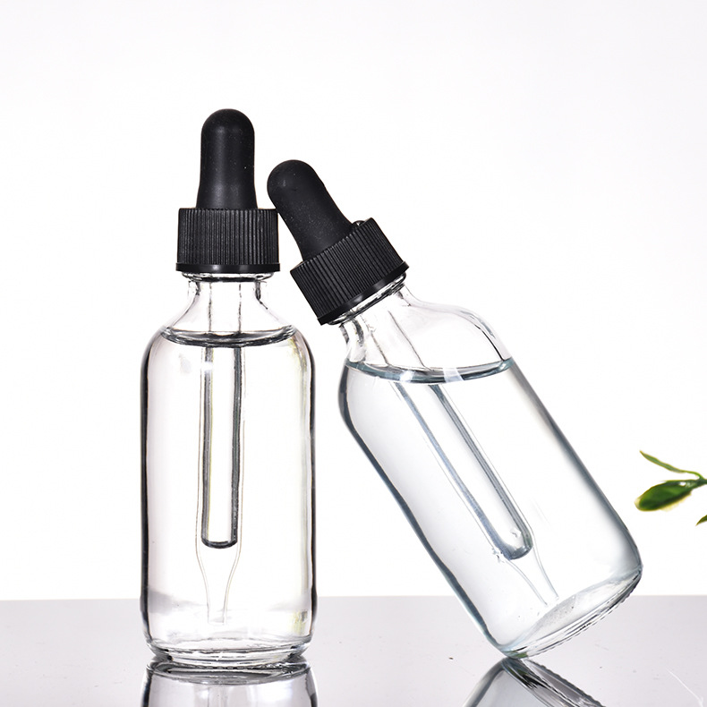 1/2oz 1oz 2oz 4oz clear glass boston essential oil bottle with dropper