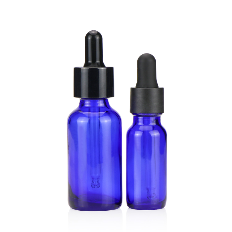 1/2oz 1oz 2oz 4oz flat blue child proof cap essential oil boston round dropper glass bottles with dropper
