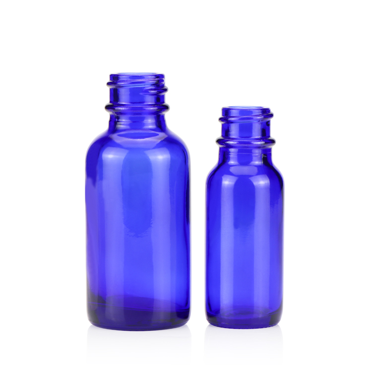 1/2oz 1oz 2oz 4oz flat blue child proof cap essential oil boston round dropper glass bottles with dropper